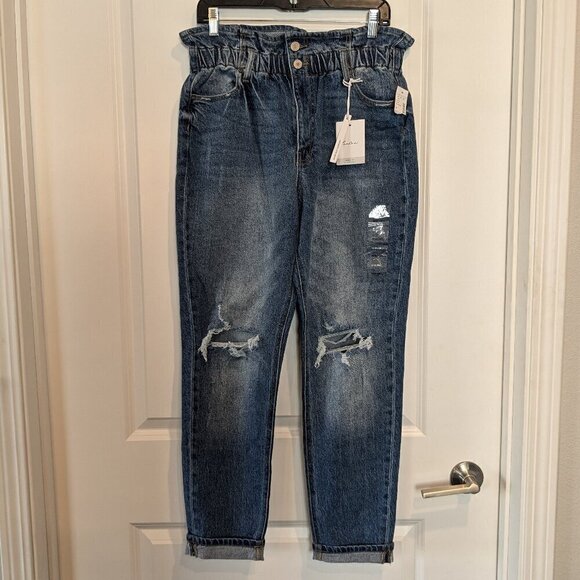 KanCan Jeans Size 28/28 High-Rise Paperbag Mom Ripped Distressed Cuffed Hem NWT - Picture 2 of 16